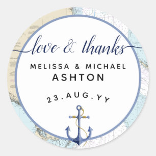 Sticker Rond Love & Merci Mariage de graphique nautique   #Flor