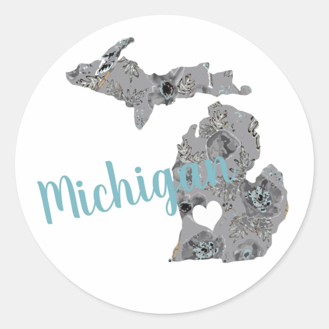 Sticker Rond Love Michigan Floral Rempli Silhouette (Devant)