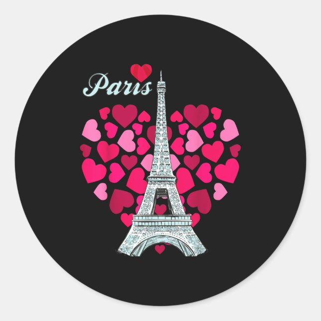 Sticker Rond Love Paris Heart Eiffel Tower Souvenir France Fren (Devant)