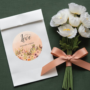 Sticker Rond Love Peach Country Garden Watercolor Mariage