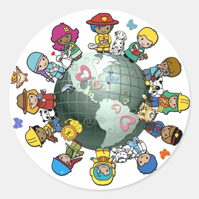 Sticker Rond Love Planet Earth : Unite for Peace (Devant)