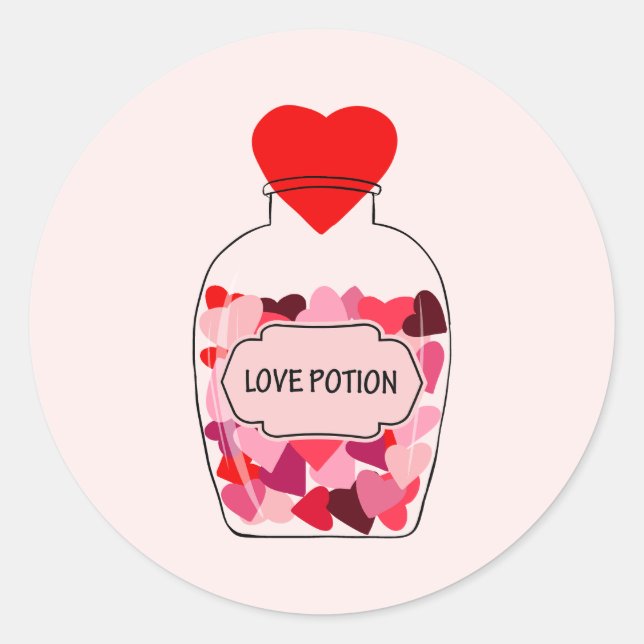 Sticker Rond Love Potion Heureuse Sainte-Valentin rose et rouge (Devant)