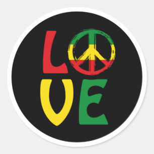 Sticker Rond LOVE Reggae avec symbole de paix