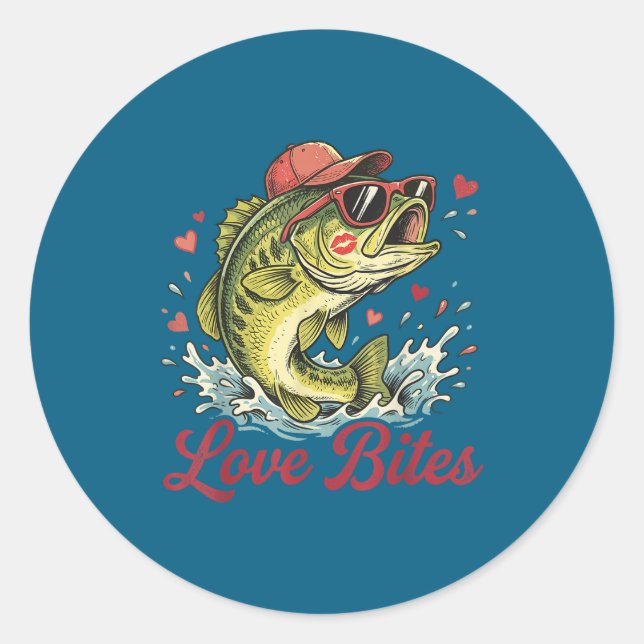 Sticker Rond Love Retro Bites Fishing Fisherman Valentines Day  (Devant)