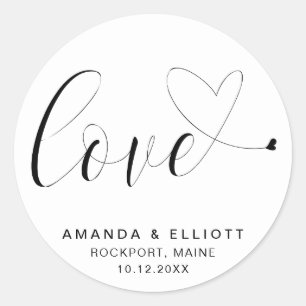 Sticker Rond Love romantique noir et blanc Mariage de typograph