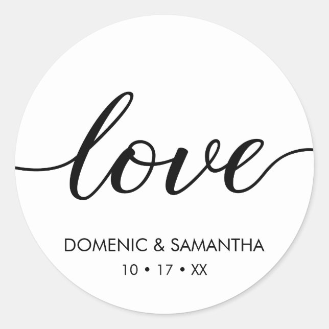 Sticker Rond Love Script Mariage chic simple (Devant)