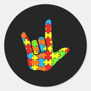 Sticker Rond Love Sign Language Autism Cadeau de sensibilisatio