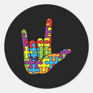 Sticker Rond Love Sign Language - Autistic Puzzle Autism Award