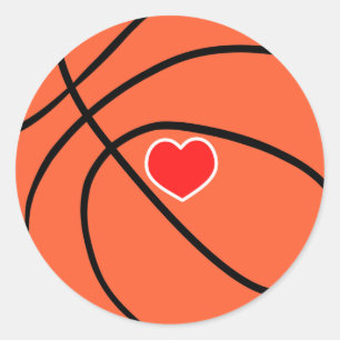 Sticker Rond Love sport Basketball. Boule avec coeur
