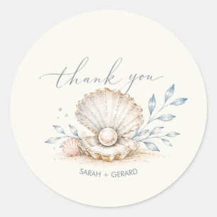 Sticker Rond Love & The Beach Wedding Oyster Merci