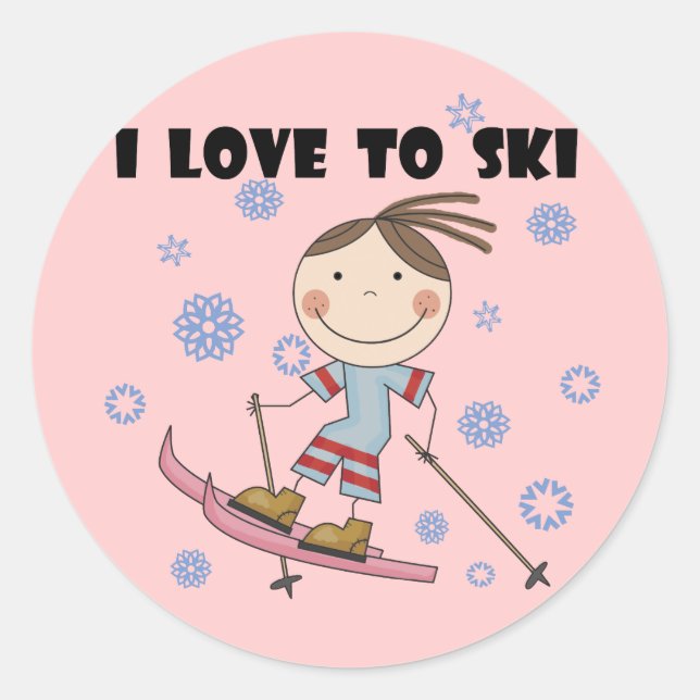 Sticker Rond Love to Ski - Girl Tshirts et cadeaux (Devant)