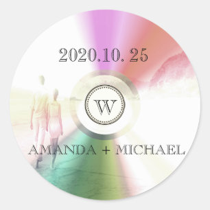 Sticker Rond LOVE Unique Moderne Retro CD de mariage Faveur