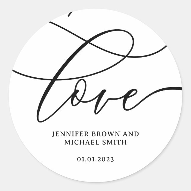 Sticker Rond Love Weds Signature Nom Date (Devant)