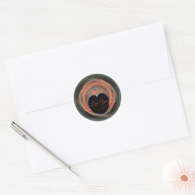 Sticker Rond Love You Blue and Red Heart Swirl Fractal Heart (Enveloppe)