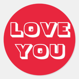 Sticker Rond Love You, rouge blanc moderne audacieux