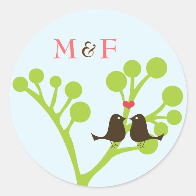 Sticker Rond Lovebirds (Bleu Poudre) (Devant)