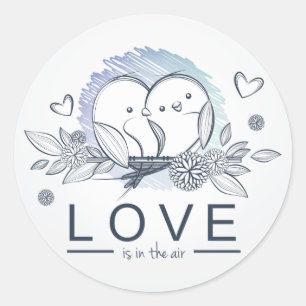Sticker Rond Lovebirds Lovebirds Love Is In Air Blue Mariage / 