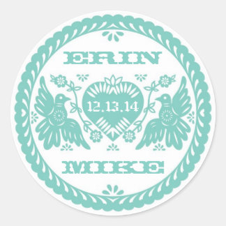 Sticker Rond Lovebirds turquoise 3" collant rond