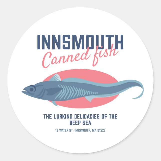 Sticker Rond Lovecraftian poisson en conserve à l'innsmouth (Devant)