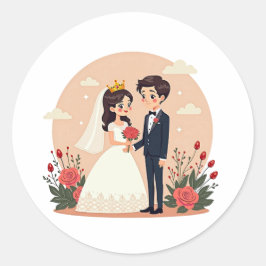 Sticker Rond Lovely Fairy Tale Bride et Groom - Kawaii Style
