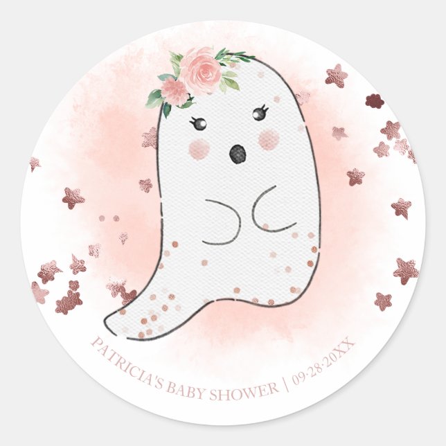 Sticker Rond Lovely Ghost Halloween Girl Baby shower Classic Ro (Devant)