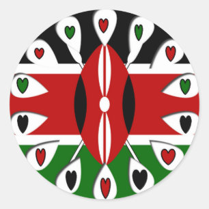 Sticker Rond Lovely Hearts Kenya : Drapeau Art Motif