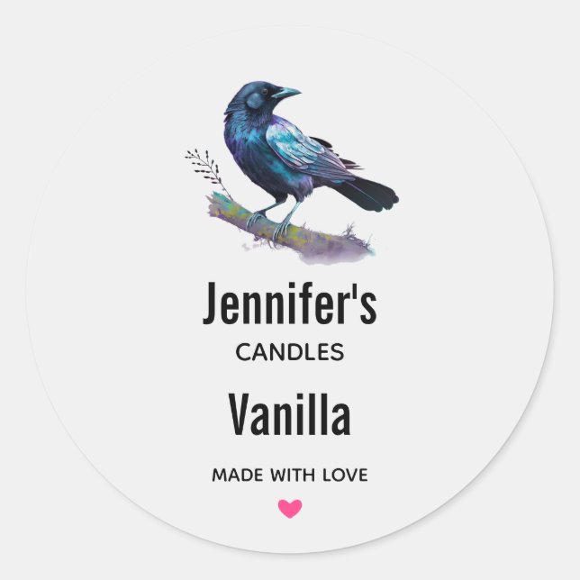 Sticker Rond Lovely Raven on a Tree Branch Bougie Business (Devant)