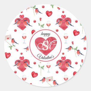 Sticker Rond Lovely Valentine's Day Pattern   Monogrammed