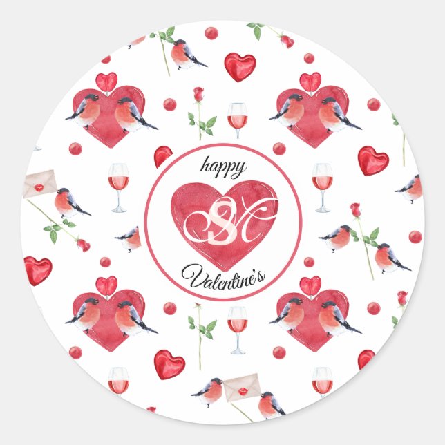 Sticker Rond Lovely Valentine's Day Pattern | Monogrammed (Devant)