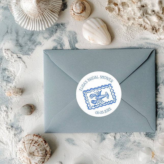 Sticker Rond LoveNotes de Sea Lobster Mariage personnalisé Show (LoveNotes from Sea Cute Hand Drawn Lobster CUSTOM Bridal Shower Classic Round Sticker
)