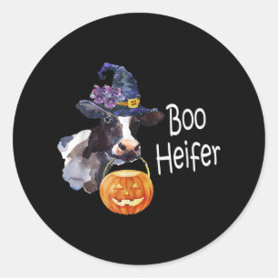 Sticker Rond Lover  Boo Heifer Cow Pour Halloween