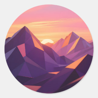 Sticker Rond Low Poly Mountain Sunset Geometric