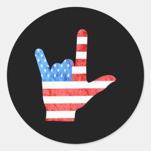 Sticker Rond LSF 4 juillet Langues des signes américaines Sensi