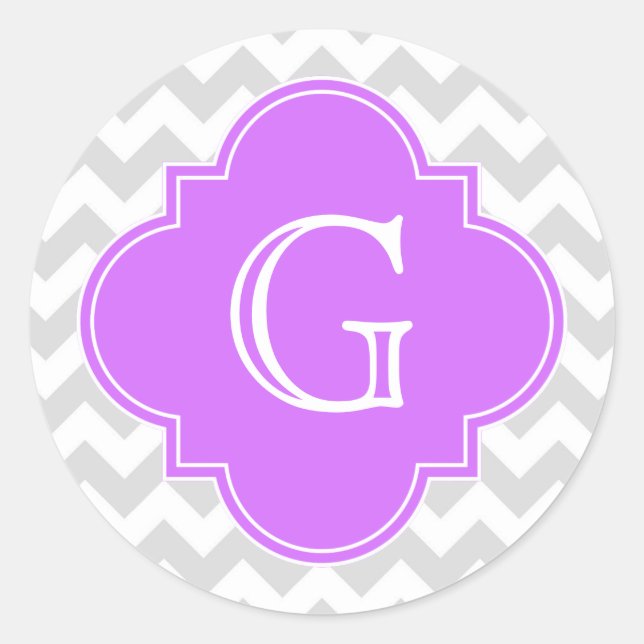 Sticker Rond Lt Grey What Chevron Lilac Quatrefoil Monogramme (Devant)