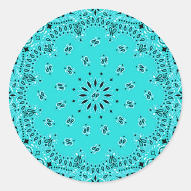 Sticker Rond Lt Turquoise Paisley Western Bandana Scarf Print (Devant)