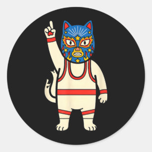Sticker Rond Lucha Libre Chat Lutte Luchador Drôle Rétro