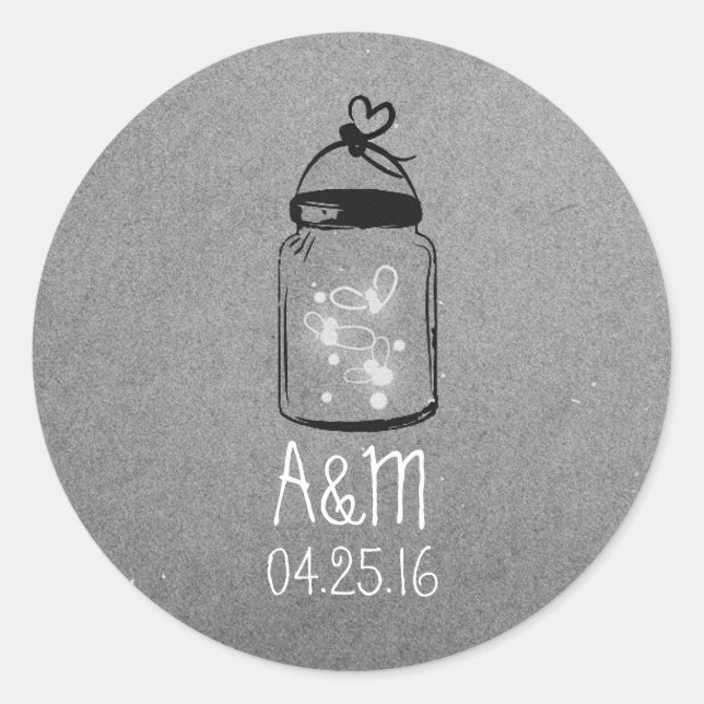 Sticker Rond lucioles mason jar gris rustique (Devant)