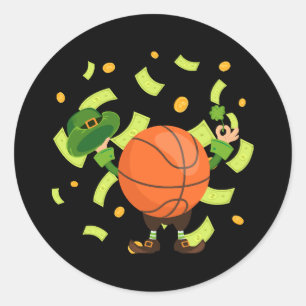 Sticker Rond Lucky Basketball Joyeux Patrick's Day