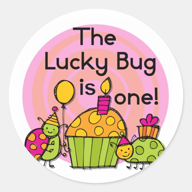Sticker Rond Lucky Bug Cupcake 1er Anniversaire Tshirts et cade (Devant)