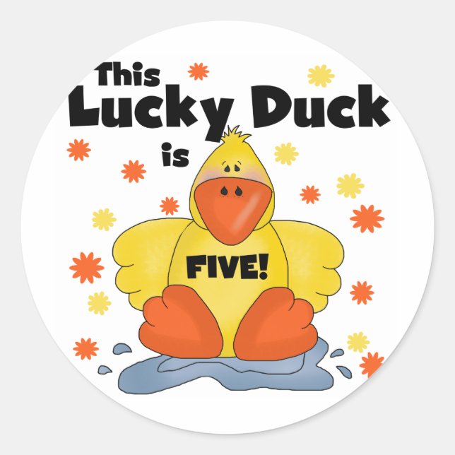 Sticker Rond Lucky Duck 5th Birthday Tshirts et cadeaux (Devant)