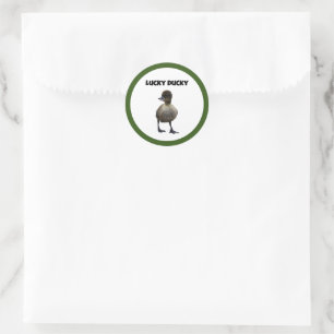 Sticker Rond Lucky Duck Funny Cute Duckling Oiseau Photo Art