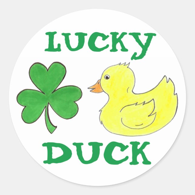 Sticker Rond Lucky Duck St. Patrick's Day Shamrock Rubber Ducky (Devant)