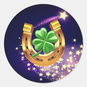 Sticker Rond Lucky horseshoe 4 feuilles trèfle étoile de tir vi