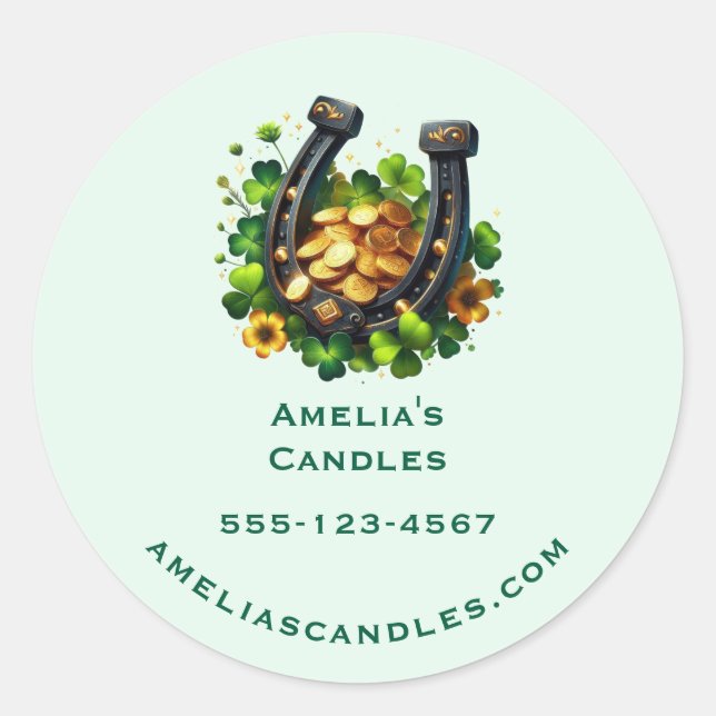 Sticker Rond Lucky Horseshoe Gold Coins et Clover Business (Devant)