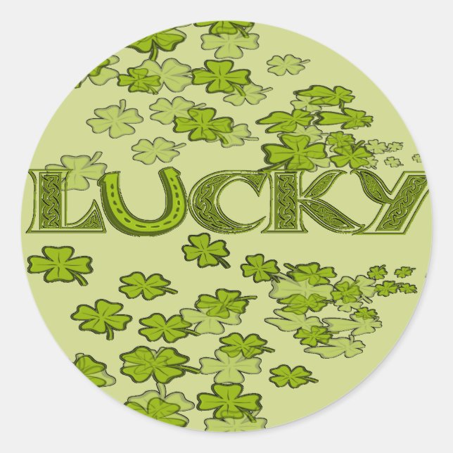 Sticker Rond Lucky Horseshoe Irlandais Green Clovers Shamrocks (Devant)