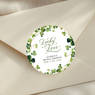 Sticker Rond Lucky in Love Baby Shower Trèfle Vert