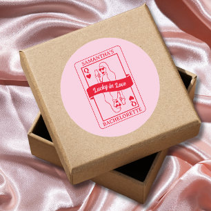 Sticker Rond Lucky In Love Rose & Red Bachelorette Favoriser