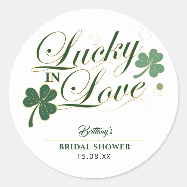 Sticker Rond Lucky in Love St Patrick's Modern Fête des mariées (Devant)