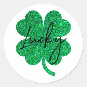 Sticker Rond Lucky parties scintillant quatre feuilles trèfle