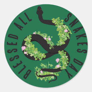 Sticker Rond Lucky Serpent noir en Clover All Snakes Day
